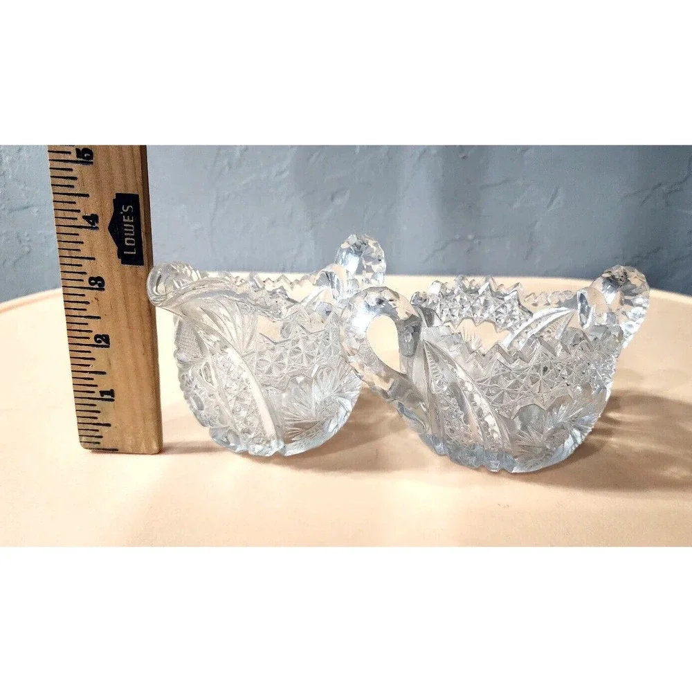 American Brilliant Period Crystal Cut Glass Pinwheel Creamer And Sugar Bowl‎ Set